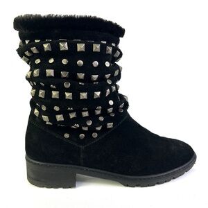 STUART WEITZMAN  BLACK LEATHER BOOTS STUDS SLOUCHY SLIP ON BOOT PULL ON BOOT 5.5